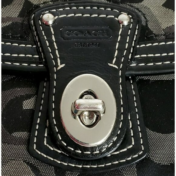 Coach Signature Wristlet Clutch Purse Flap Black Brown Wallet Strap Turn Lock - Picture 4 of 13